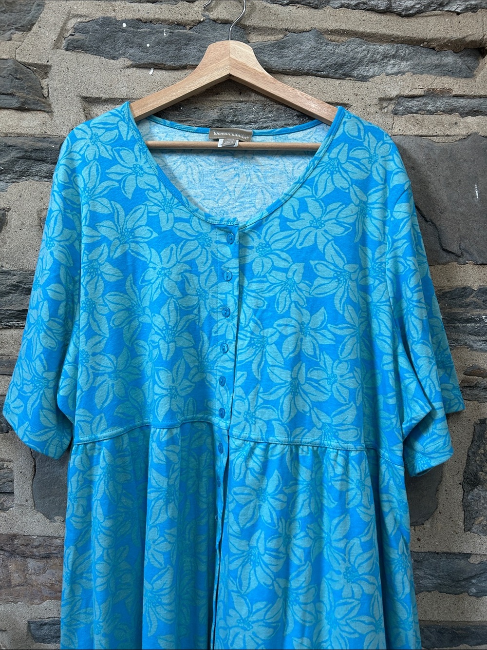 Woman Within Turquoise Floral Button-Front Maxi Dress, petite - Picture 5 of 6